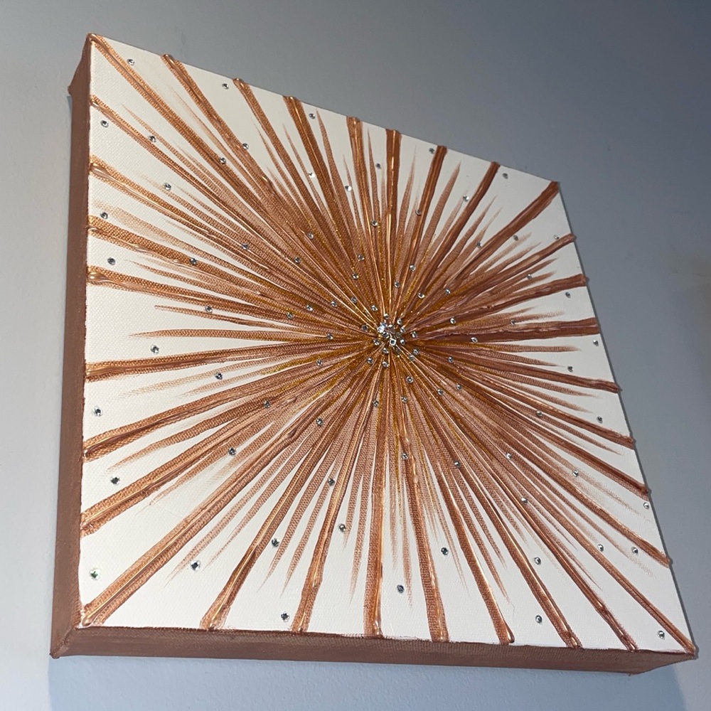 ROSE GOLD SWAROVSKI CRYSTAL EMBELLISHED 12” WALL ART PAINTING - PAINTED BY ME!